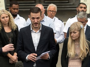 Chris Gard and Connie Yates, the parents of terminally ill baby Charlie Gard, speak to the media following their decision to end their legal challenge to take him to the U.S for experimental treatment, at The Royal Courts of Justice on July 24, 2017 in London, England. (Carl Court/Getty Images)