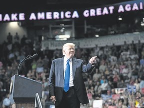 U.S. President Donald Trump speaks during a Make America Great Again rally at the Covelli Centre in Youngstown, Ohio, on Tuesday. Many Americans approve, but Trump?s pathological lying, impulsivity, callousness, glibness, short-term marital relationships and grandiose self worth paint a portrait, suggests R. Michael Warren, of a leader psychologically incapable of doing his duty. (Saul Loeb/Agence France Presse)