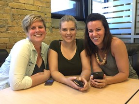 Researchers Jodi Hall, left, Magdalen Moulton-Sauve and AnnaLise Trudell are part of a two-stage project that aims to create a digital lab for sex workers. (RANDY RICHMOND, The London Free Press)
