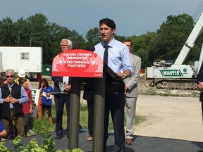 Prime Minister Justin Trudeau announced $35 million in federal funding for Canada's Diversity Gardens at the construction site in Assiniboine Park in Winnipeg on Saturday, July 29, 2017. JASON FRIESEN/Winnipeg Sun/Postmedia Network