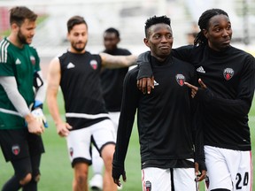 Fury FC’s Azake Luboyera (second from right) scored 25 minutes into his debut last night. (POSTMEDIA NETWORK)