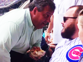 New Jersey governor Chris Christie got into a fan's face in Milwaukee.