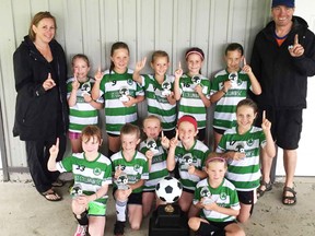 The St. Columban U9 girls soccer team finished their season with a 3-0 victory over Clinton in the North Huron Soccer League Playoff championship game, capping a 9-0-2 record for the season. Team members are, back row (left): Robyn Dietz (coach), Hannah Vanden Hengel, Grace Kipfer, Jayda Dietz, Kylin Wilson, Torie Czajkowski, Rob Vanden Hengel (coach). Front row (left): Heather Ogilvie, Anna Wynja, Ella Brodhagen, Emily Maloney, Lauryn Maloney, Mackena Vanden Hengel. SUBMITTED