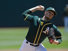 Sonny Gray has been traded, Monday, July 31, 2017, to the Yankees from the Athletics for three prospects, boosting New York's starting rotation for an unexpected playoff run. (AP Photo/Ben Margot, file)