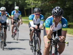 Taylor Bertelink/The Intelligencer 
More than 100 cyclists ride through Consecon on Monday afternoon as part of the 19th annual PWAâÄôs Friends For Life Bike Rally. Funds raised through the event support the Toronto People With AIDS Foundation (PWA).