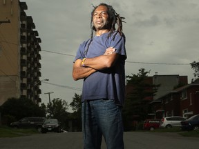 Royston Christie, 61, stands outside the Mayview Avenue home of a friend who has been putting him up ever since he lost his nearby apartment following a false arrest for fentanyl.