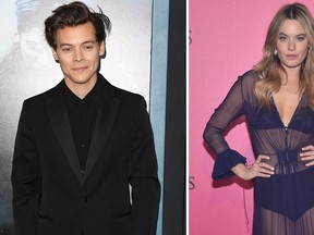 Harry Styles (left) and Camille Rowe. (ANGELA WEISS/AFP/Getty Images/Pascal Le Segretain/Getty Images for Victoria's Secret)