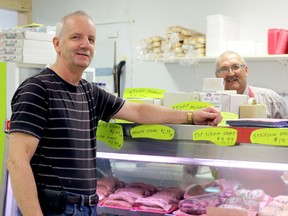 Don Leblanc and Andre Mayer pose at the service counter at Don's Butcher Shop's new location 172 King St. Sturgeon Falls.
Samantha Stevens / The Nugget