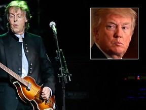 Sir Paul McCartney says he has written a song about U.S. President Donald Trump (inset). (KAMIL KRZACZYNSKI/AFP/Getty Images/Chip Somodevilla/Getty Images)