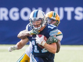 Toronto Argonauts Devon Wylie during a game against the Edmonton Eskimos in Toronto on Saturday August 20, 2016. (Ernest Doroszuk/Toronto Sun)