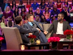 Josiah Graham (right) addresses Lee Garrett on "The Bachelorette: The Men Tell All". (Paul Hebert/ABC)