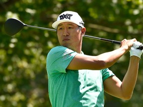 James Hahn of the United States plays his shot from the 16th tee during the third round of the RBC Canadian Open at Glen Abbey Golf Club on July 29, 2017 in Oakville, Canada.