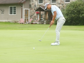 The Seaforth Country Classic Pro-Am welcomed 11 pros with each accompanied by three amateur/hobby golfers.  On hole nine, Johnny Wonjoon Choi putted for birdie, he missed however parred it, his group tied for second place in the tournament last week. (Shaun Gregory/Huron) Expositor)