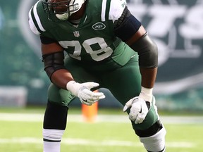 Ryan Clady of the New York Jets plays against the Baltimore Ravens during their game at MetLife Stadium on Oct. 23, 2016 in East Rutherford. (Al Bello/Getty Images)