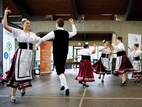 Italian Appennini Dancers perform during the Heritage Festival press conference at Hawrelak Park in Edmonton on Tuesday, Aug. 1, 2017. Codie McLachlan/Postmedia