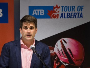 Scott Fisher , President & CEO of the ATB Tour of Alberta speaks during an ATB Tour of Alberta press conference on Tuesday August 1, 2017, in Edmonton.