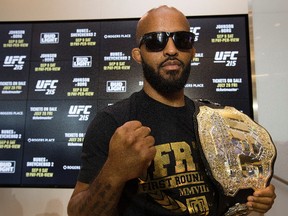 UFC flyweight champion Demetrious Johnson poses for a photo during a media availability at Rogers Place, in Edmonton Wednesday July 26, 2017.