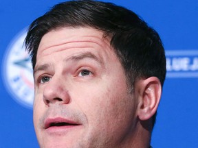 Toronto Blue Jays GM Ross Atkins speaks to the media about the signing of Jose Bautista in Toronto on Jan. 19, 2017. (Veronica Henri/Toronto Sun/Postmedia Network)