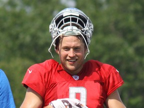 Quarterback Matt Stafford during Day 3 of Detroit Lions training camp in Allen Park, Mich., on Aug. 1, 2017. (John Kryk/Postmedia)