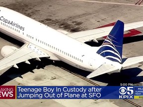 A Copa Airlines plane is seen on the tarmac (CBS SF Bay Area YouTube Screenshot)