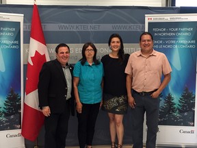 MP Marc Serre poses with Chief Patsy Corbiere of Aundeck Omni Kaning First Nation, Chief Linda Debassige of M’Chigeeng First Nation and Chief Andrew Aguonie of Sheguiandah First Nation following a funding announcement on Wednesday, August 2, 2017. Photo supplied