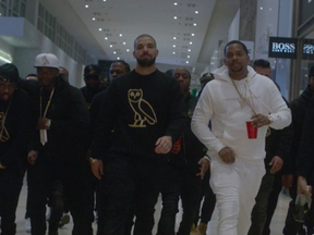 Drake and his crew take a walk through Yorkdale ahead of the opening of the flagship location of his newest October's Very Own retail store.