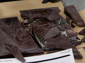 Hash hidden in chocolate bars is shown in a handout photo from the Canada Border Services Agency. Officials say an attempt to smuggle 200 kilograms of hash by hiding it in chocolate bars was foiled by border officers and an X-ray machine in Halifax. THE CANADIAN PRESS/HO-Canada Border Sevices Agency