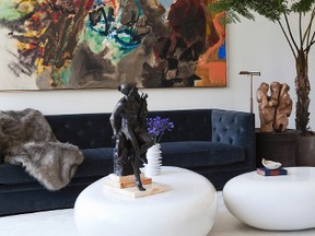 This New York living room designed by Drake/Anderson shows large scale art playing a starring role. ?An interior never looks finished without art,? says Caleb Anderson. ?Its use in a room adds dynamism more than any other element.?