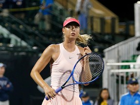 Maria Sharapova of Russia celebrates a win in her match against Jennifer Brady of the United States during day 1 of the Bank of the West Classic at Stanford University Taube Family Tennis Stadium on July 31, 2017 in Stanford, California. (Lachlan Cunningham/Getty Images)