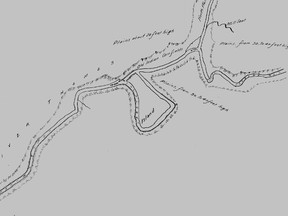 The Site of London map by surveyor Lewis Grant, based on field notes form Simcoe’s 1793 trip. (Photo courtesy Ivey Family London Room, London Public Library)