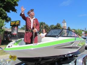 The man himself waves to the crowd during the Captain Kidd Days parade in Corunna in 2015, in this file photo. The 32nd annual Captain Kidd Days runs through Sunday at Corunna Athletic Park. (File photo)