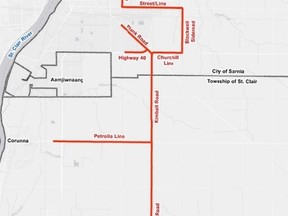 A map of the proposed oversized load corridor in Sarnia-Lambton. (Handout)