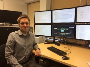 Carl Lorimer, director of sales and marketing for Edmonton's Willowglen Systems, shows off his company's transit control equipment. Gordon Kent/Postmedia