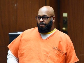 Marion 'Suge' Knight appears for a hearing at the Clara Shortridge Foltz Criminal Justice Center March 9, 2015 in Los Angeles, California. The hearing was scheduled to determine if the two criminal cases against Knight, one for murder and attempted murder when Knight allegedly ran over two men in a Compton parking lot after an argument and another case involving an alleged robbery and criminal threats to a photographer in Beverly Hills, should be moved to the downtown Los Angeles courthouse. (Kevork Djansezian/Getty Images)