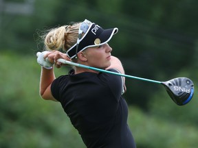 Ellie Szeryk hits from the third hole during the third round of the Canadian Junior Girls Championship at Camelot Golf Course in Ottawa yesterday. (Jean Levac/POSTMEDIA NETWORK)