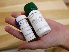 Mifepristone and Misoprostal, which will be sold in Canada under the trade name Mifegymiso. Taken together, the two drugs provide a safe, non-invasive way to end an unwanted pregnancy. Charlie Neibergall / AP