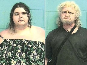 This combination of photos provided by Elyria Police Department shows from left, Jamie Adkins and Brian Dekam. Authorities say Adkins and Dekam, two baby sitters, have been charged with putting five children infested with fleas, bedbugs and lice into the back of a U-Haul truck in Ohio. Both were arrested Wednesday, Aug. 2, 2017 in Elyria, Ohio after they were spotted loading the children into the U-Haul. (Elyria Police Department via AP)