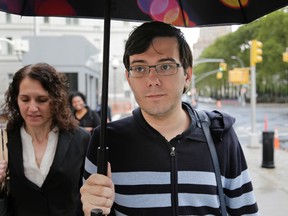 Martin Shkreli arrives at federal court in New York, Friday, Aug. 4, 2017. (AP Photo/Seth Wenig)