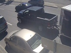 Less than an hour after releasing photos of a truck and trailer they believe was involved in a collision Thursday that killed a woman in St. Boniface, Winnipeg police said they found the vehicle in question on Friday, Aug. 4, 2017. Police, however, could not confirm immediately if any arrests were made in connection with the hit-and-run that killed a woman in the 200 block of Marion Street Thursday morning. Police described the suspect vehicle, which fled the scene, as a Dodge 1500 Crew Cab towing a black enclosed trailer with the word ‘Stealth’ written on the upper left side. The trailer is a Titan model with ‘Titan’ written on both sides near the bottom. There is stainless steel trim and police said there would be damage to the left front fender. HANDOUT/Winnipeg Police Service