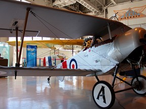 The Nieuport 11, or 'Bebe' as it's nicknamed due to its diminutive size, is a 7:8 replica of the first fighter plane Canada flew in the First World War and is on display this weekend at the Royal Aviation Museum of Western Canada in Winnipeg. As part of the Vimy Ridge: Birth of a Nation Tour, the plane will be on display until Sunday, Aug. 6, 2017. On Sunday from 11 a.m. to 4 p.m., there will also be an open house with Vimy Flight crew and planes at Lyncrest Airport in Transcona. SCOTT BILLECK/Winnipeg Sun/Postmedia Network