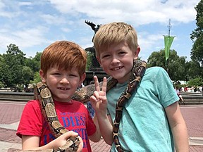 Animal lovers Ben, left, and Owen de Wolde held a lemonade stand to raise money for conservation organization Earth Rangers to help save endangered animals. (Submitted Photo)