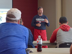 Montreal Canadiens associate coach Kirk Muller talks about the changing nature of hockey this week at the Invista Centre in Kingston at his Muller Hockey Elite camp.  (Joe Cattana/For The/Whig-Standard)