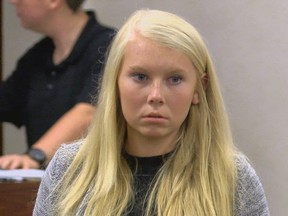 In this Friday, July 21, 2017 file photo, Brooke Skylar Richardson makes her first court appearance in Franklin Municipal Court in Franklin, Ohio. (FOX19 NOW/Michael Buckingham via AP, File)