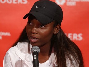 The draw for the Rogers Cup was held at the Royal Ontario Museum with Francoise Abanda of Canada answering questions in Toronto on Aug. 4, 2017. (Jack Boland/Toronto Sun/Postmedia Network)