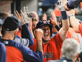 Alex Bregman and his Houston teammates had a lot to celebrate in last night’s laugher. The Associated Press