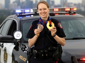 Former Olympic speed skater Cindy Klassen has traded in the skates and has been a Calgary police officer for the past year on Thursday August 3, 2017. Darren Makowichuk/Postmedia