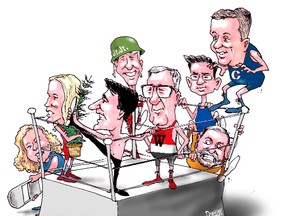 A Dolighan depiction of our rasslin' politicians.