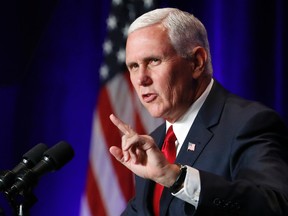 U.S. Vice President Mike Pence speaks at the Young America's Foundation's 39th annual National Conservative Student Conference, Friday, Aug. 4, 2017, in Washington. (AP Photo/Alex Brandon)