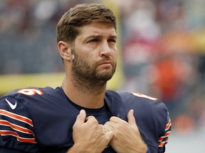 In this Aug. 27, 2016, file photo, Chicago Bears quarterback Jay Cutler (6) waits on the sideline before an NFL football preseason game against the Kansas City Chiefs in Chicago. Cutler was hired Friday, May 5m 2017, by Fox as an analyst to work on its No. 2 NFL team with Kevin Burkhardt and Charles Davis. (AP Photo/Nam Y. Huh)