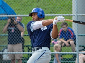 Adam Odd throws out Dan Jagdeo at first at the top of the 5th inning. Toronto Maple Leafs vs Brantford Red Sox Final score 4-3 Toronto. Played a Christie Pitts. (Geoff Parkin/GP Photo)